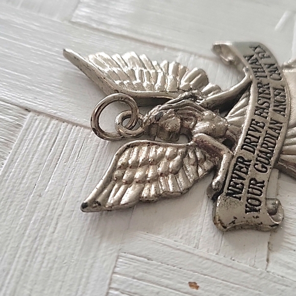 Guardian Angel Pendant "Never Drive Faster Than Your Guardian Angle Can Fly" - Picture 4 of 4